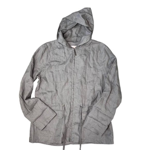 St Tropez West Womens Jacket Size Medium Gray 100%‎ Linen Hooded Full Zip Light